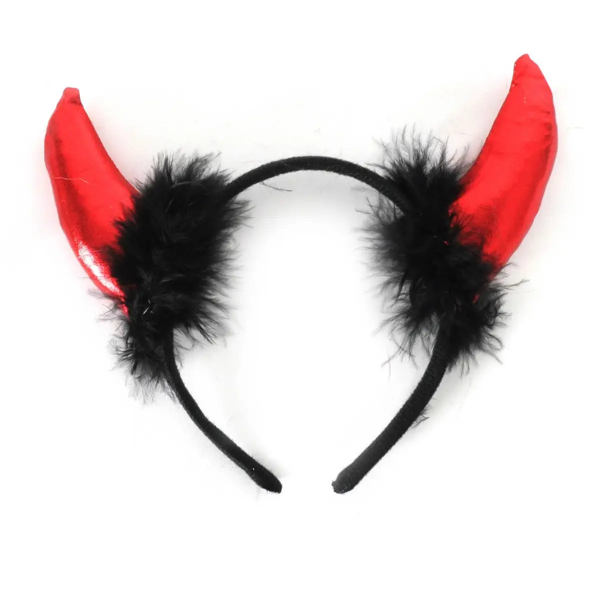 Metallic Red Devil Horns Headband With Fluff Halloween Accessories