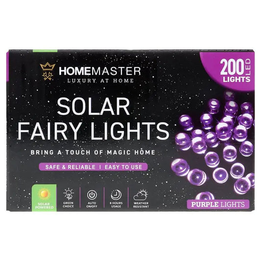 Solar 200 Purple LED Fairy Lights 13.5M Total Length