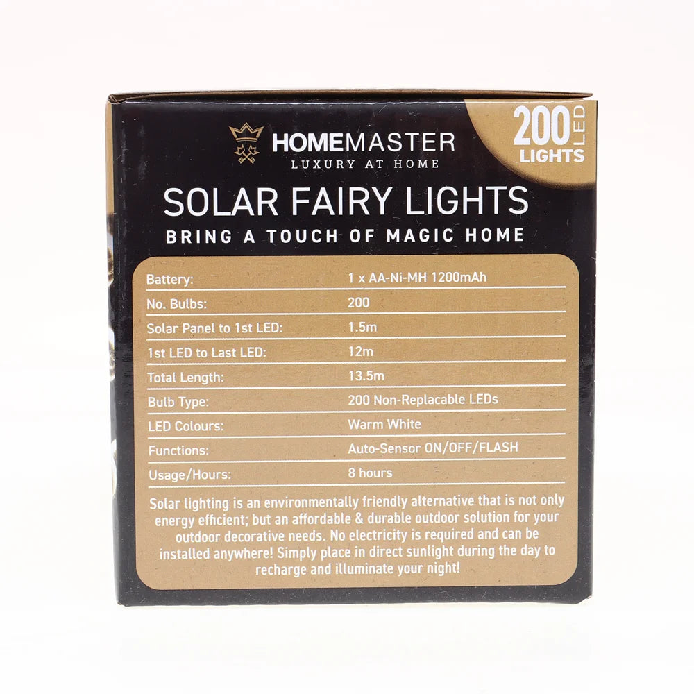 Solar 200 Warm White LED Fairy Lights 13.5M Total Length