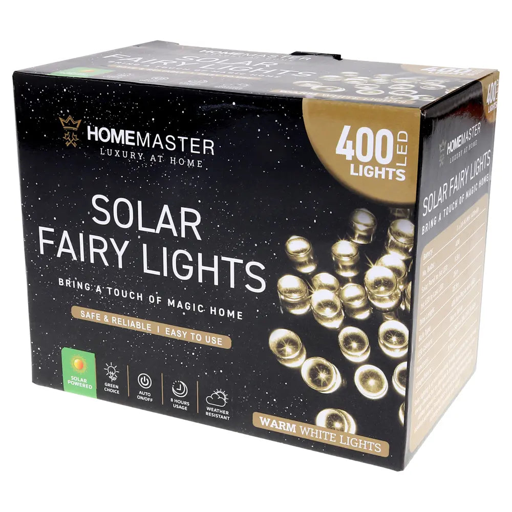 Solar 400 Warm White LED Fairy Lights 25.5M Total Length