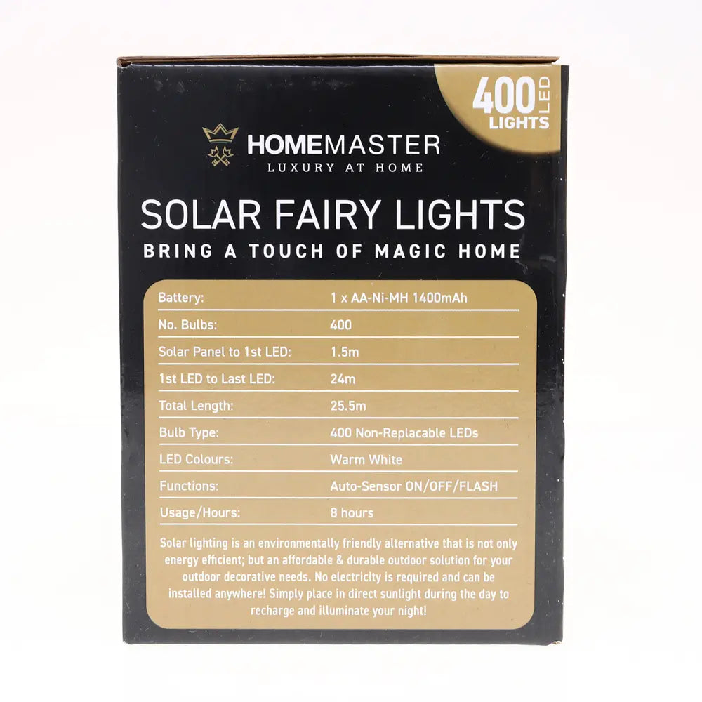 Solar 400 Warm White LED Fairy Lights 25.5M Total Length