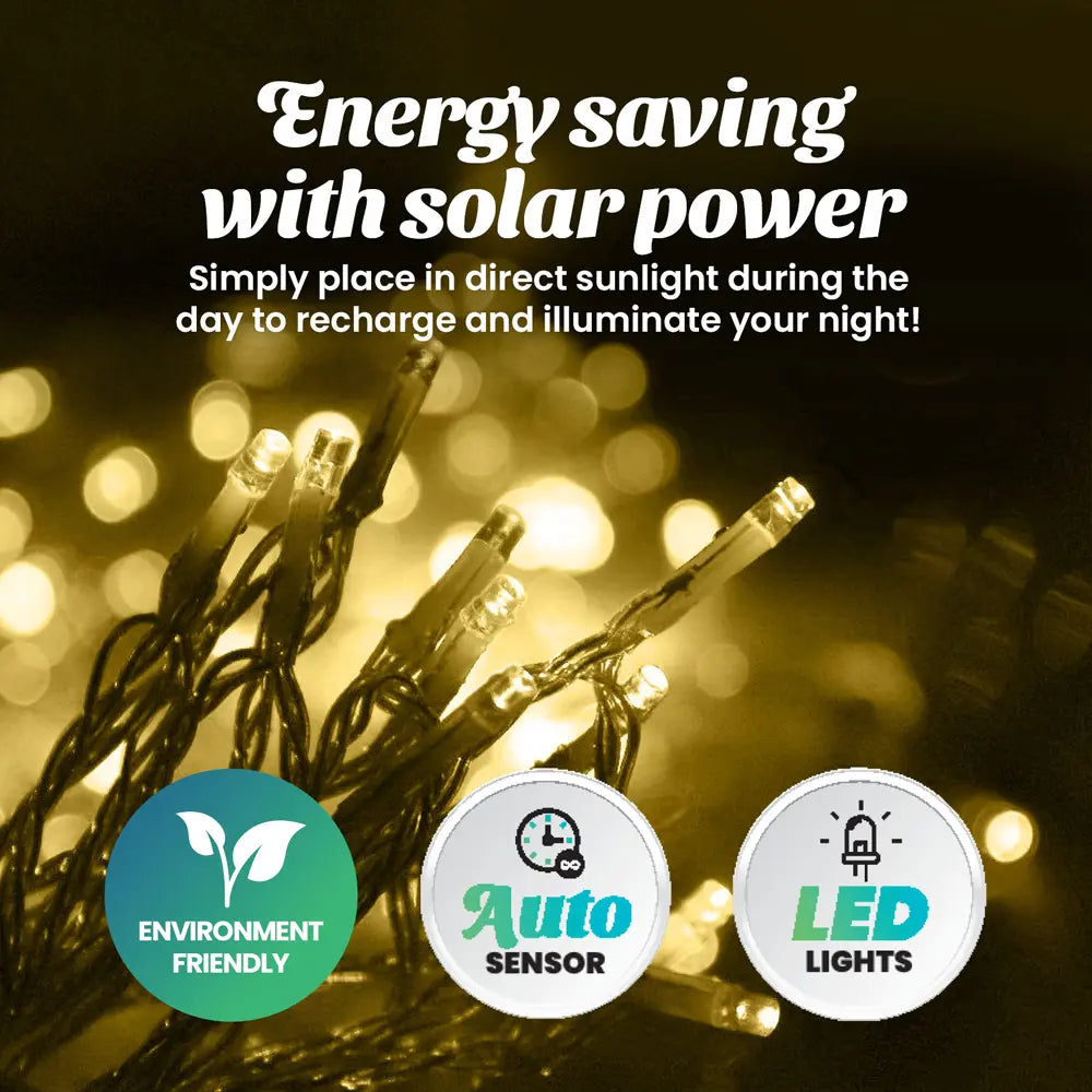 Solar 400 Warm White LED Fairy Lights 25.5M Total Length