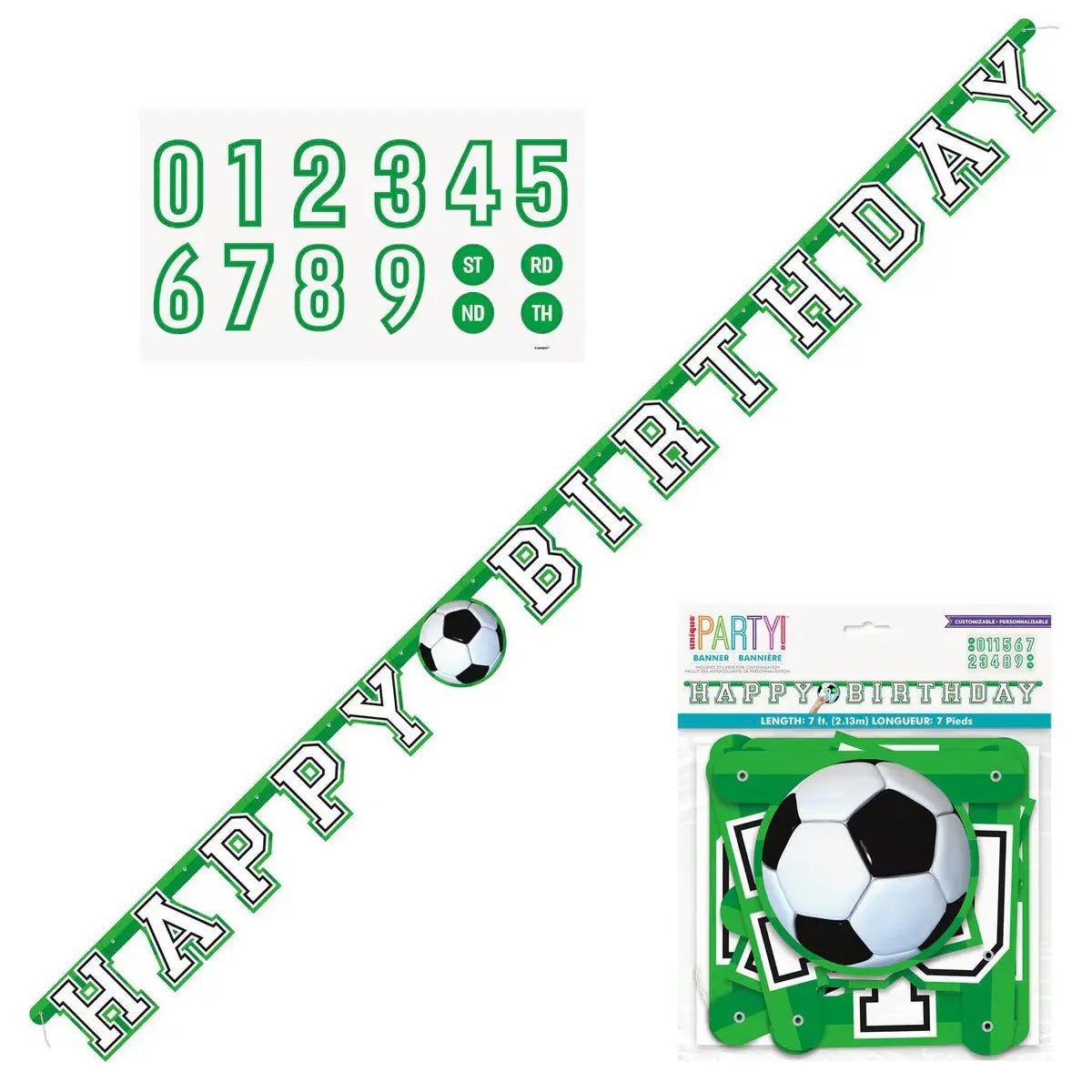 Soccer "Happy Birthday" Jointed Banner with Age Stickers 2.13m (7')