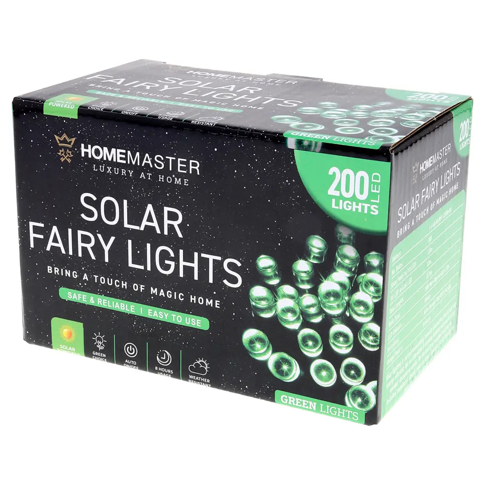 Solar 200 Green LED Fairy Lights 13.5M Total Length