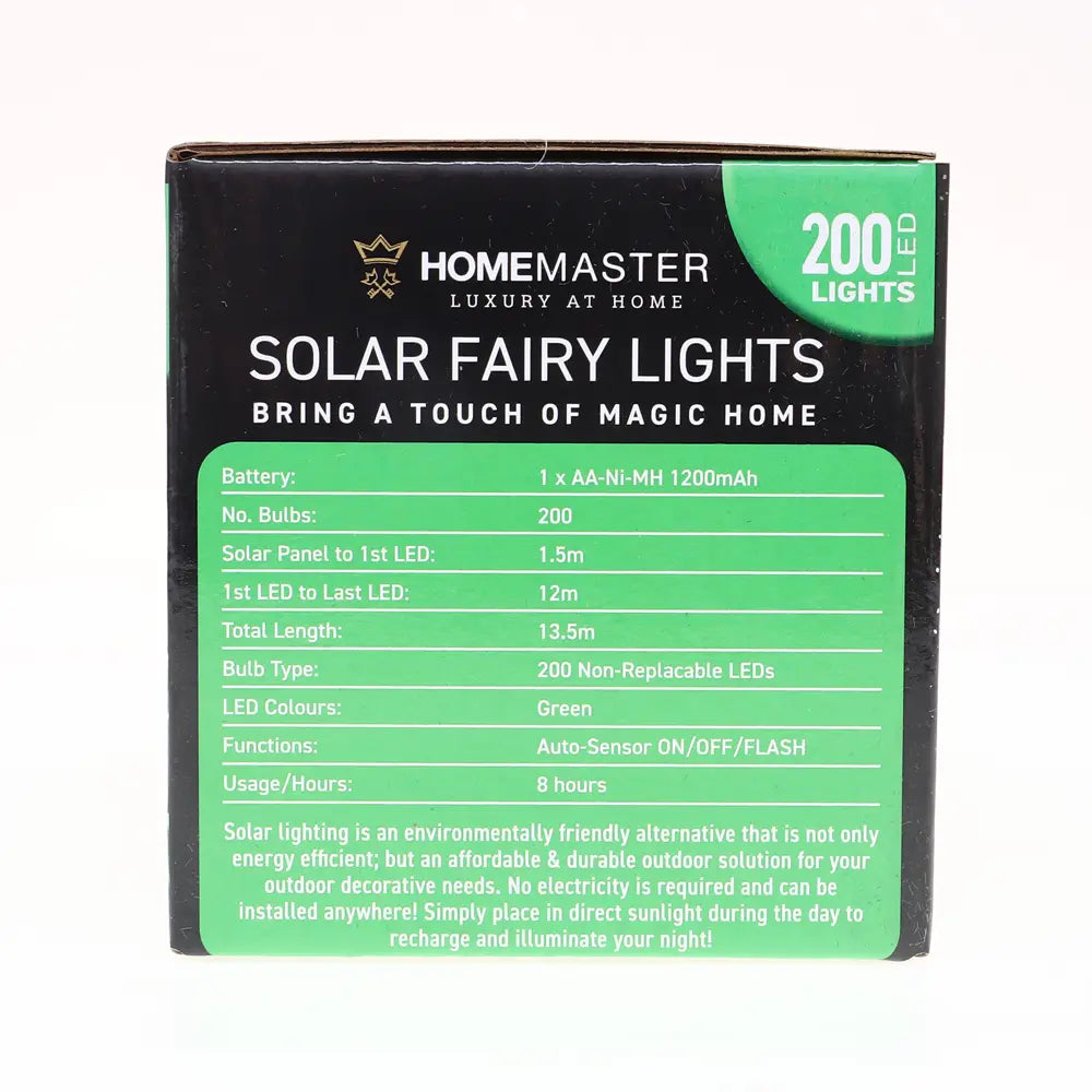 Solar 200 Green LED Fairy Lights 13.5M Total Length