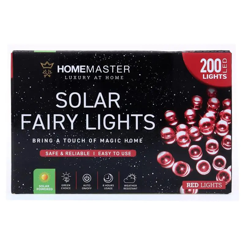 Solar 200 Red LED Fairy Lights 13.5M Total Length