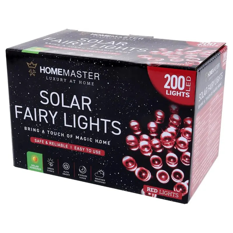 Solar 200 Red LED Fairy Lights 13.5M Total Length