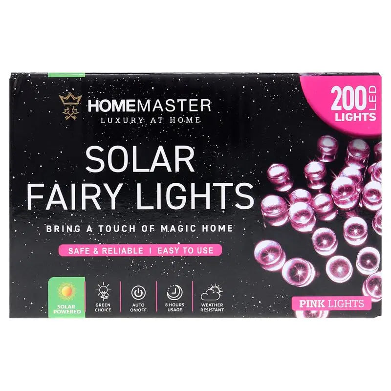 Solar 200 Pink LED Fairy Lights 13.5M Total Length