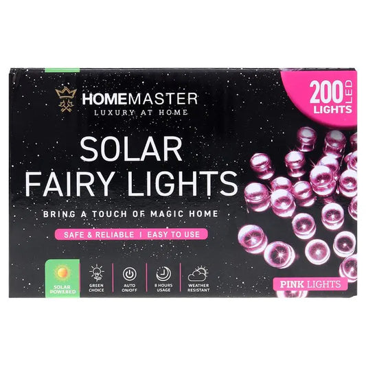 Solar 200 Pink LED Fairy Lights 13.5M Total Length