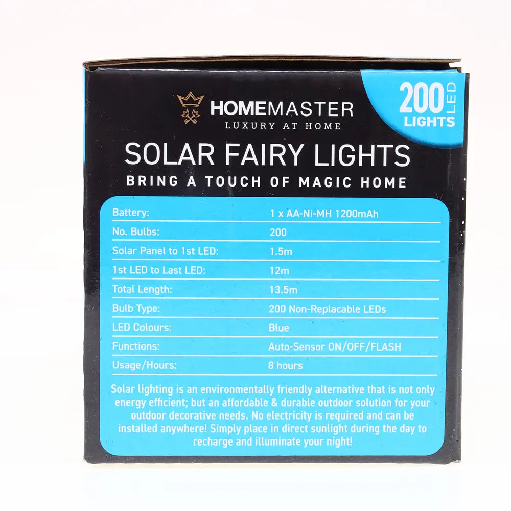 Solar 200 Blue LED Fairy Lights 13.5M Total Length