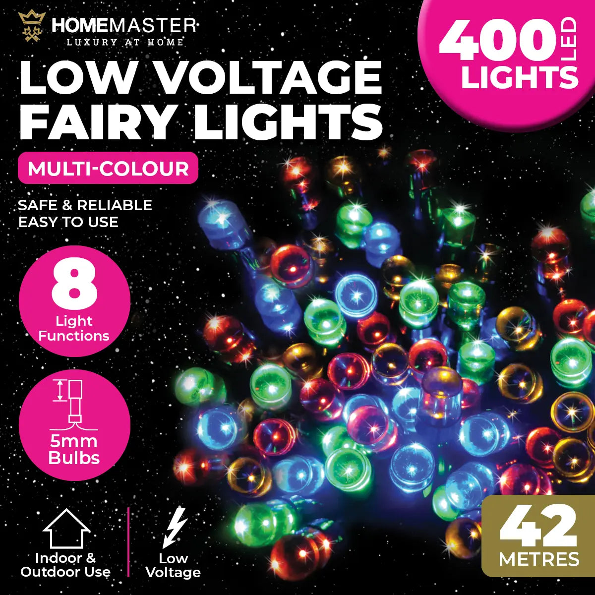 400 Multicolour LED Fairy Lights 42M Total Length 8 Functions
