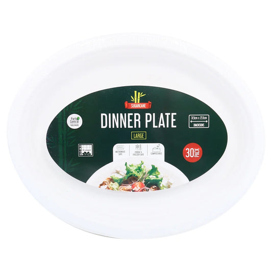 White Sugarcane Oval Plates 31.5 x 25.5cm 30pcs Eco Friendly