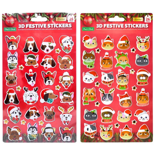 Christmas Theme Dogs & Cats 3D Stickers 48pcs 14cm x 25cm
