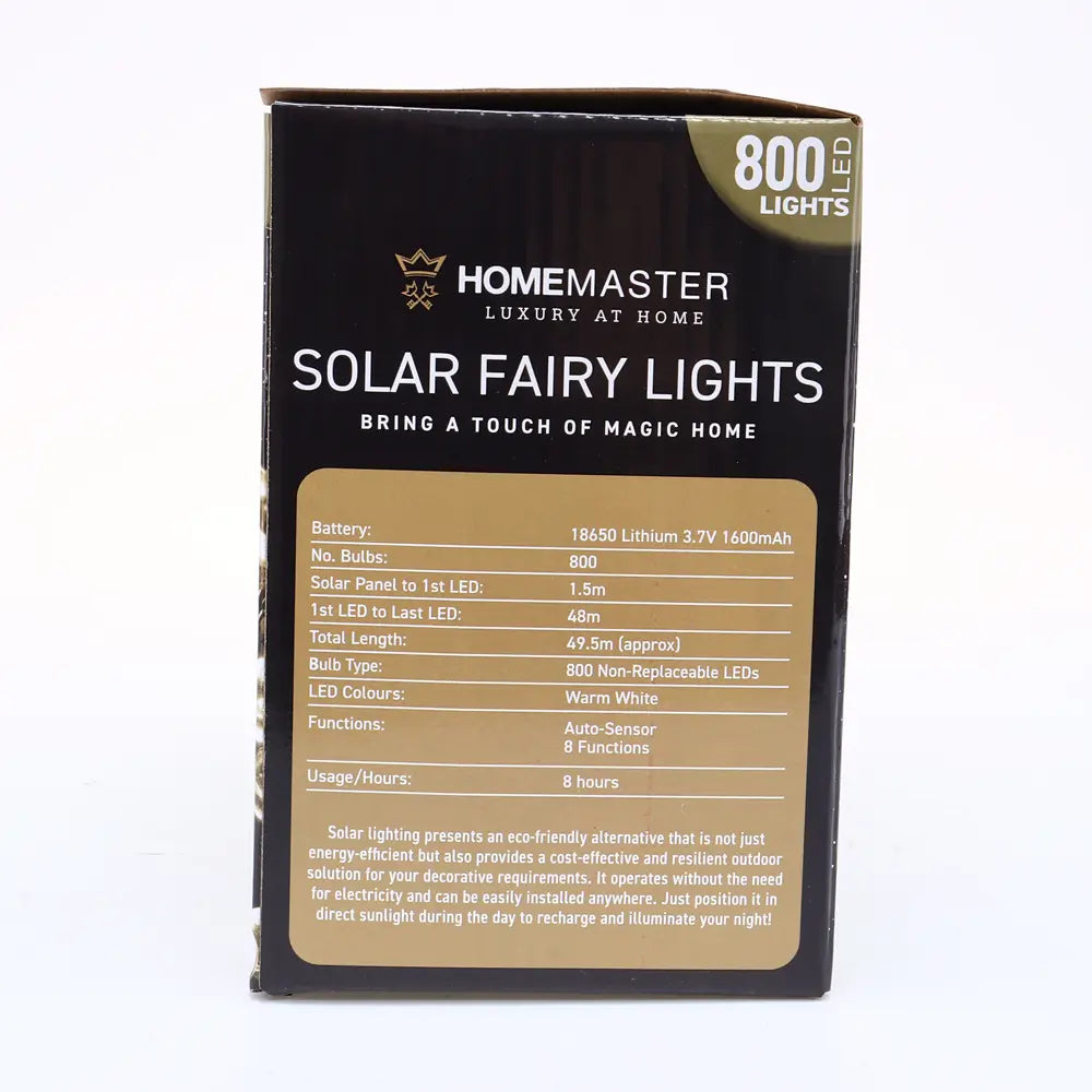 Solar 800 Warm White LED Fairy Lights 49.5M Total Length