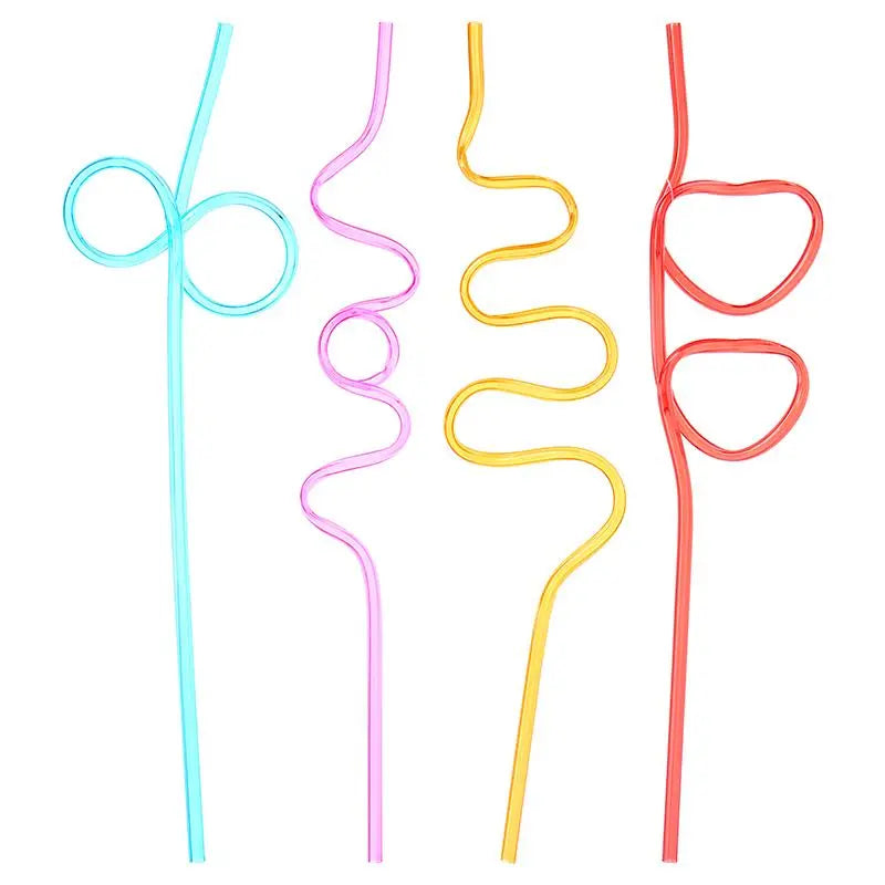 Crazy Curly Wriggle Straws 4pcs 26cm x 5mm Assorted