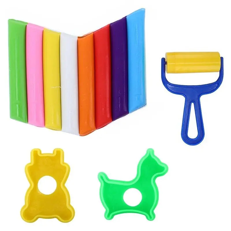 Coloured Modelling Clay Set 11pk (8x Clay, 1x Roller, 2x Moulds)