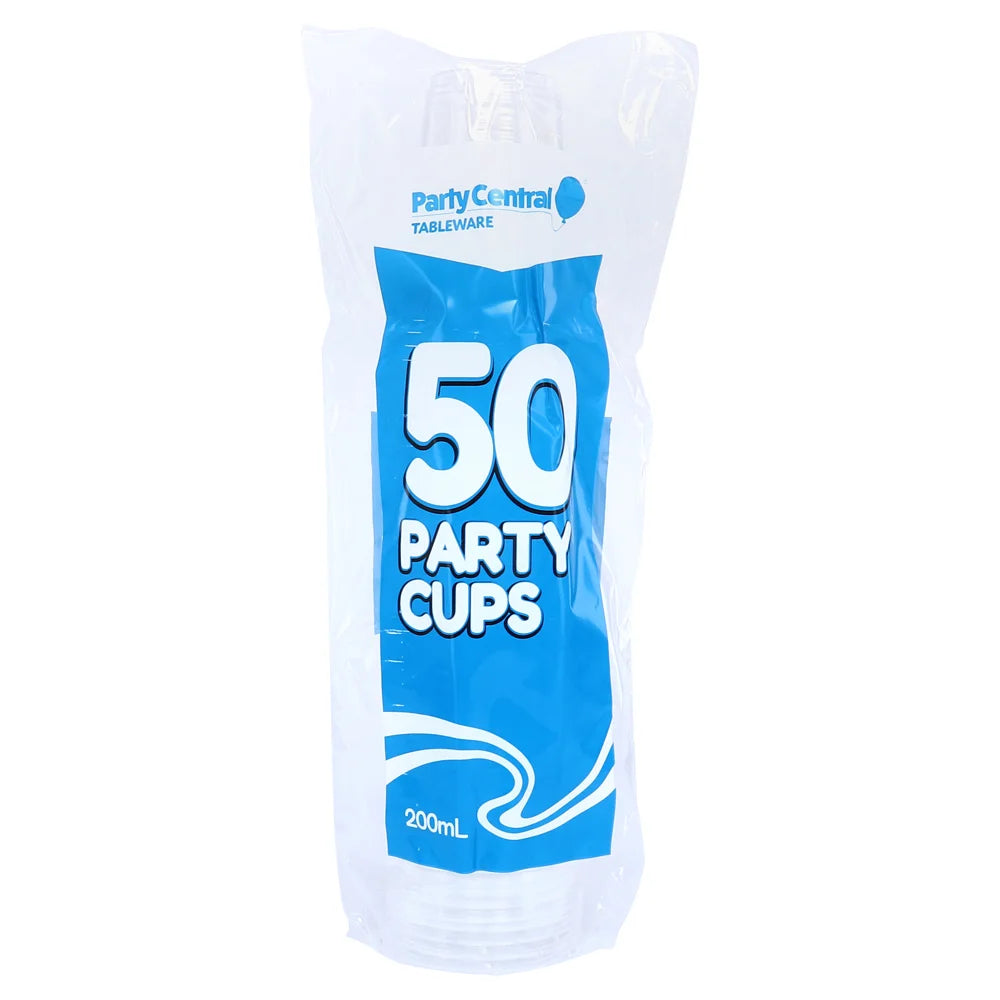 Clear Plastic Party Cups 200ml 50pcs Bulk Pack
