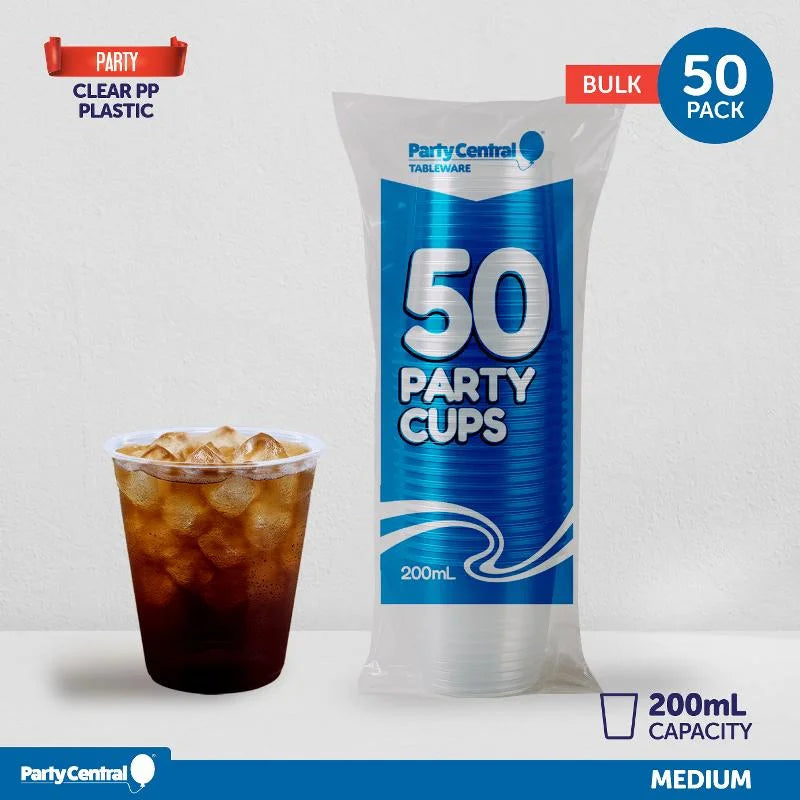 Clear Plastic Party Cups 200ml 50pcs Bulk Pack