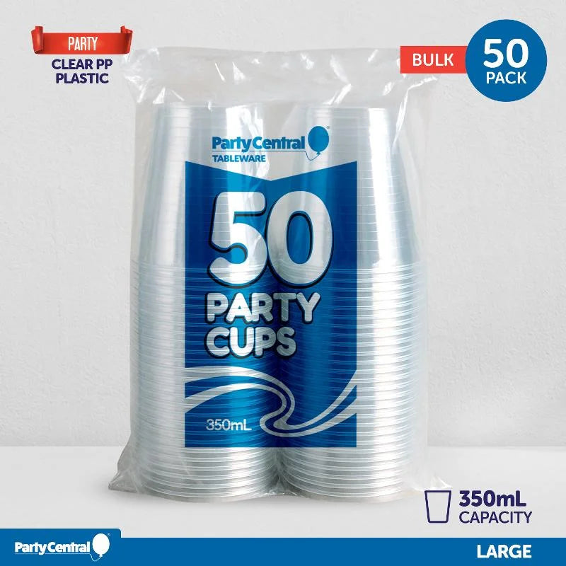 Clear Plastic Party Cups 350ml 50pcs Bulk Pack