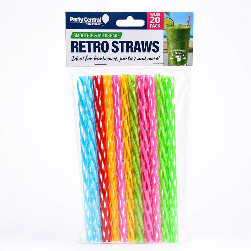 Reusable Retro Stripe Plastic Drinking Straws 20cm 20pcs