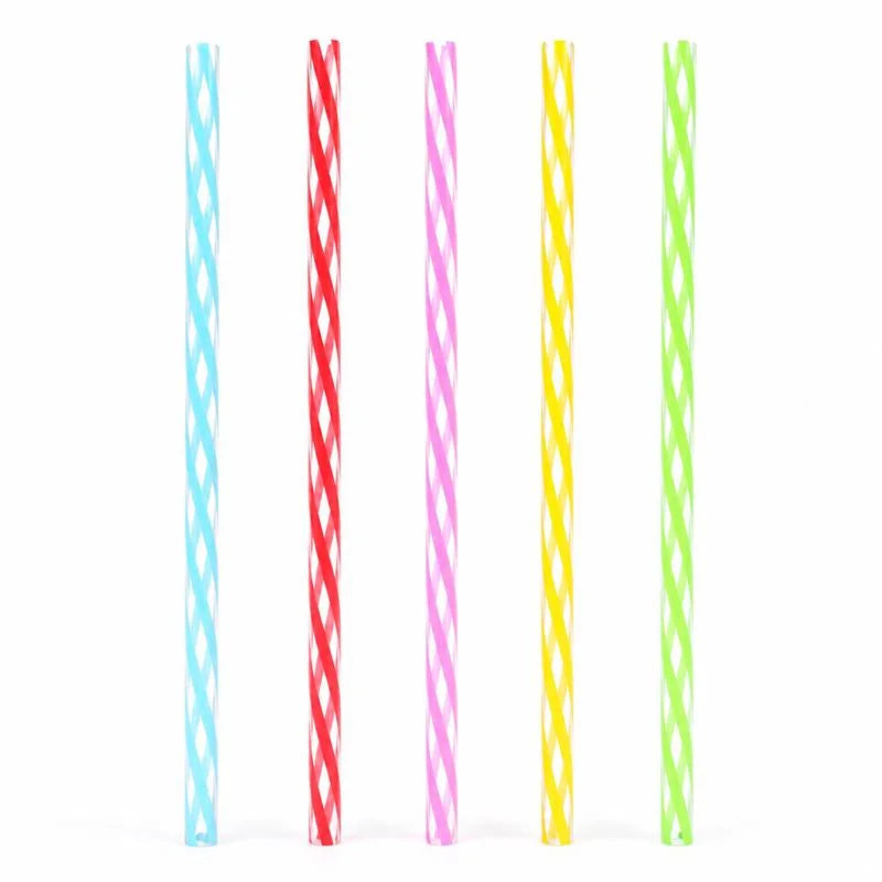 Reusable Retro Stripe Plastic Drinking Straws 20cm 20pcs