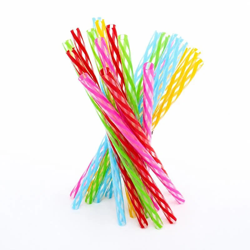Reusable Retro Stripe Plastic Drinking Straws 20cm 20pcs