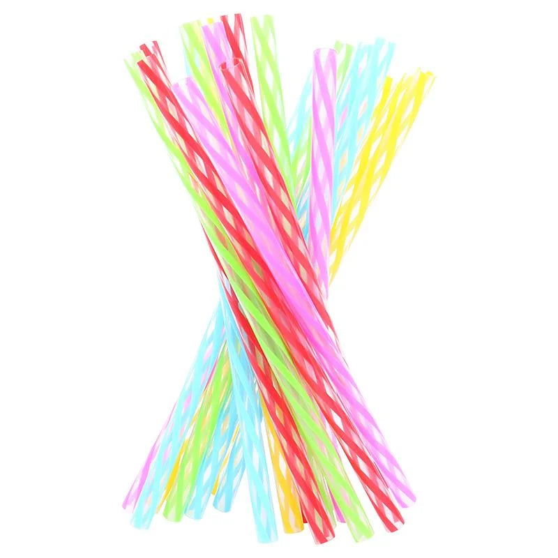Reusable Retro Stripe Plastic Drinking Straws 20cm 20pcs