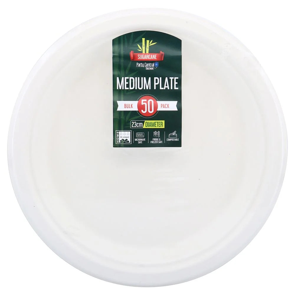 White Large Round Sugarcane Plates 23cm (9") 50pcs