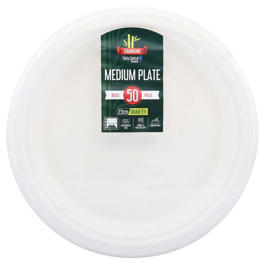 White Large Round Sugarcane Plates 23cm (9") 50pcs