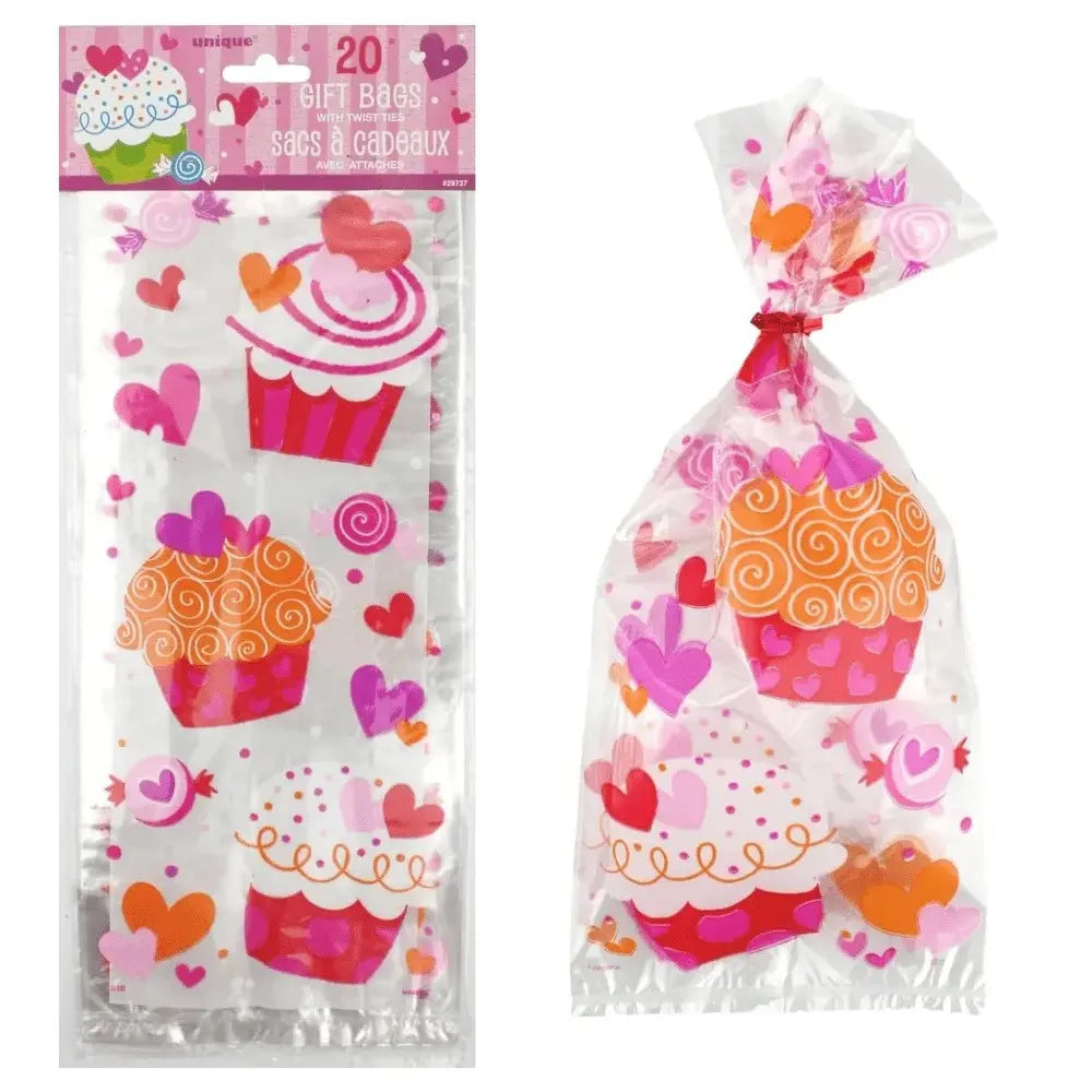 Cupcake Hearts Cello Bags 20pcs Valentine's Day