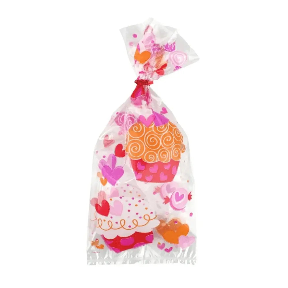 Cupcake Hearts Cello Bags 20pcs Valentine's Day