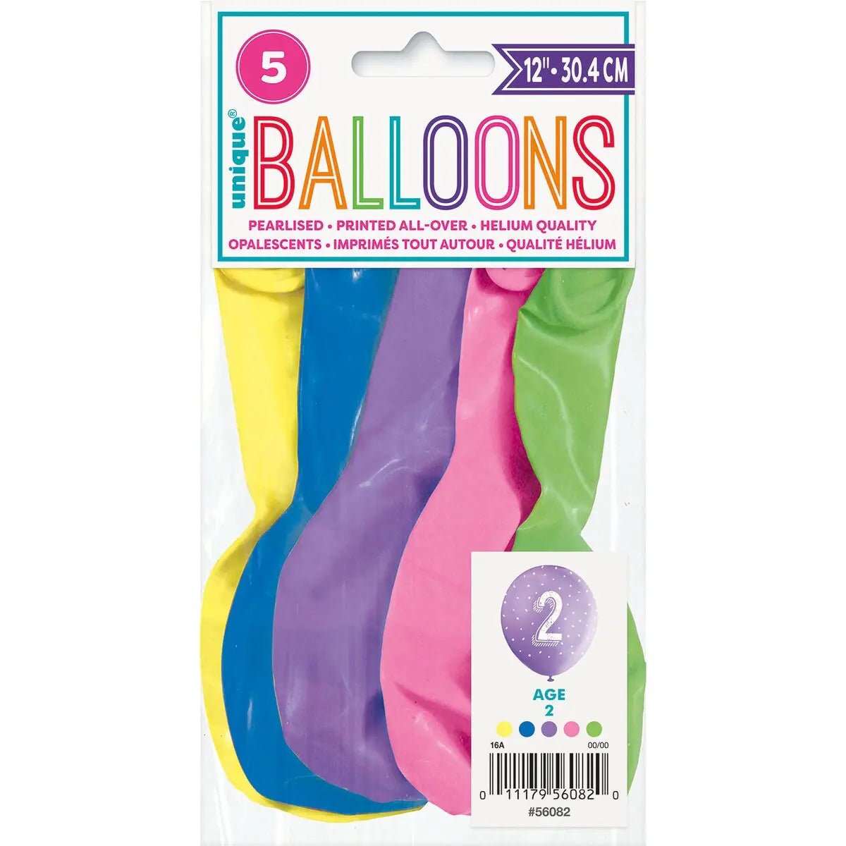 2nd Birthday Pearl Latex Balloons 30cm (12") 5pk Assorted Colours - NextParty