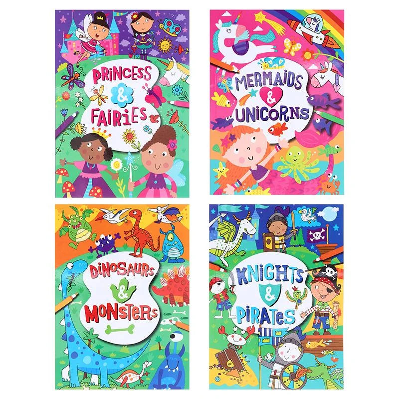 4 Colouring & Activity Books 270mm x 195mm 48-Page Assorted Designs