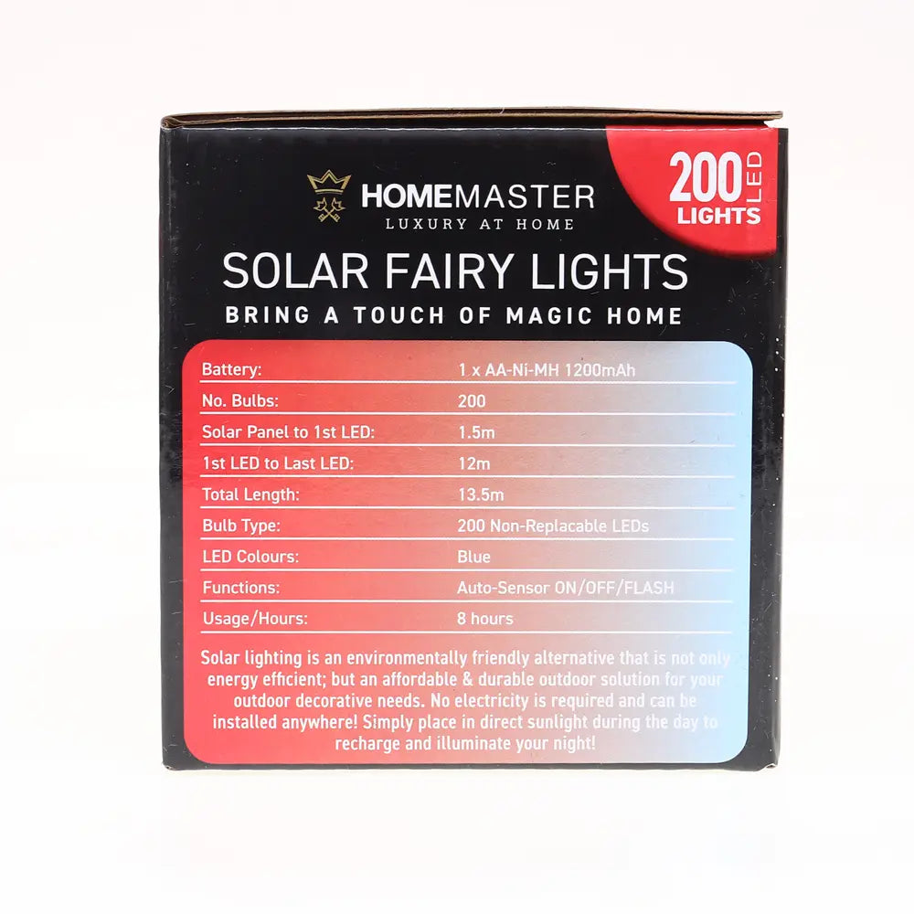 Solar 200 Cool White & Red LED Fairy Lights 13.5M Total Length