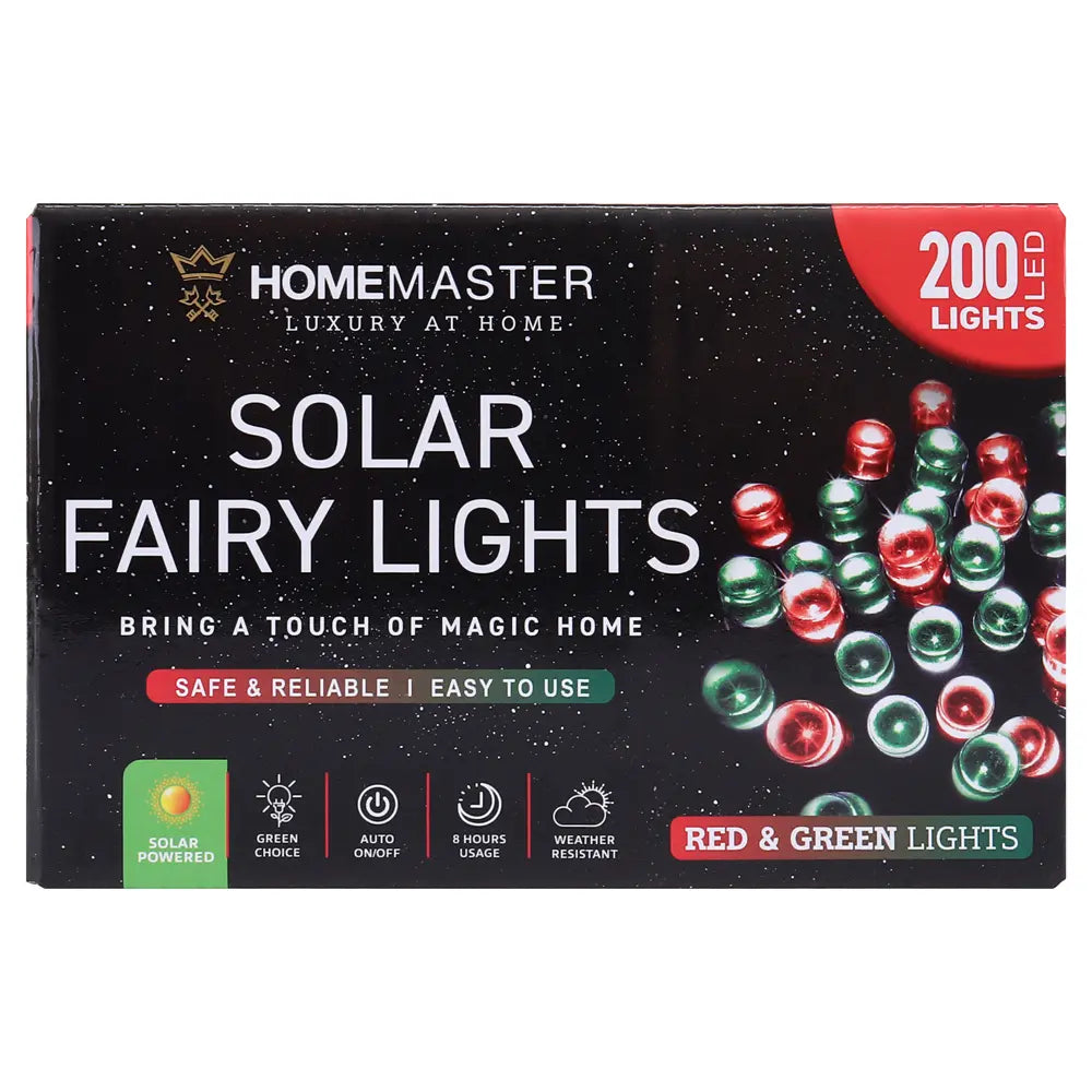 Solar 200 Red & Green LED Fairy Lights 13.5M Total Length