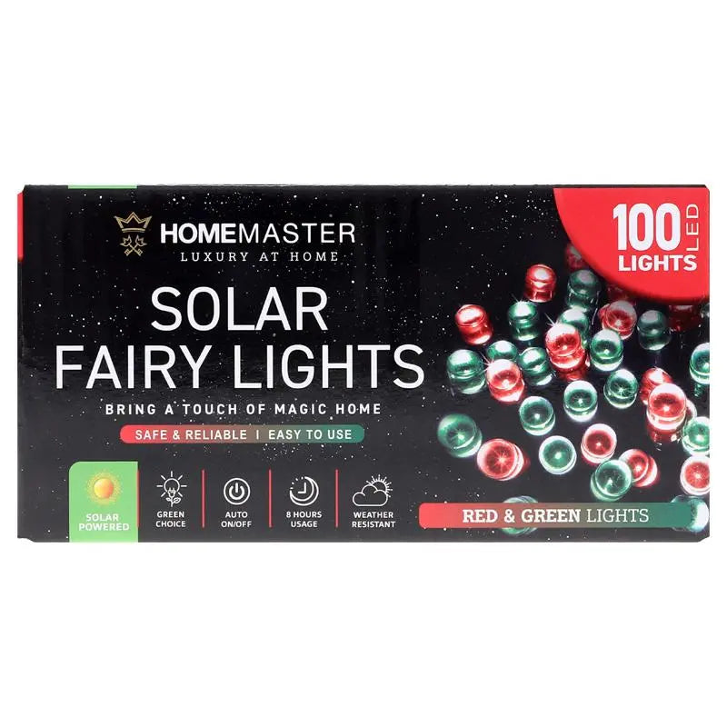 Solar 100 Red & Green LED Fairy Lights 7.5M Total Length