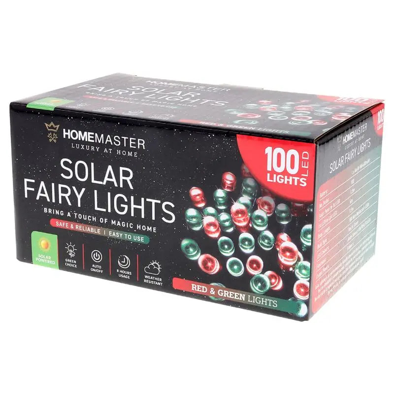 Solar 100 Red & Green LED Fairy Lights 7.5M Total Length