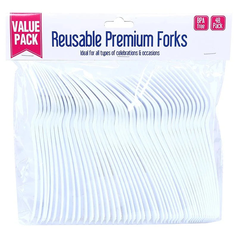 White Premium Plastic Forks 48pcs Reusable
