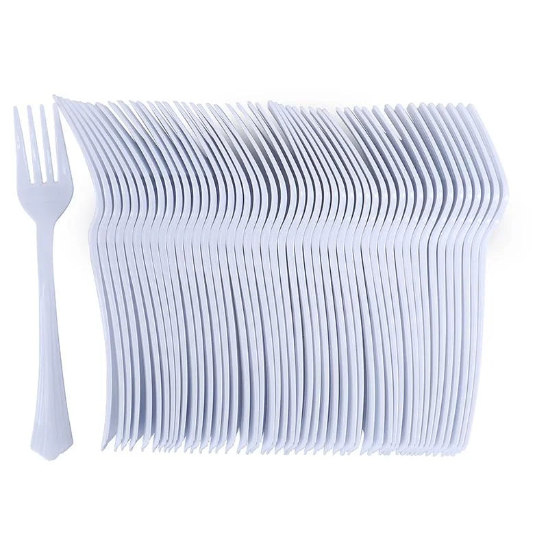 White Premium Plastic Forks 48pcs Reusable