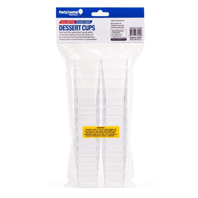 Clear Square Dessert Cups 80ml 20pcs (8.2cm x 4cm)