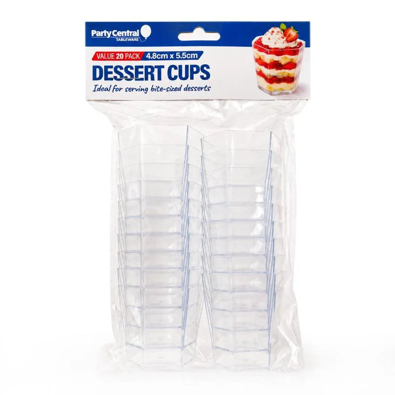 Clear Hexagonal Dessert Cups 55ml 20pcs (4.8cm x 5.5cm)