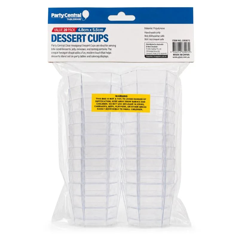 Clear Hexagonal Dessert Cups 55ml 20pcs (4.8cm x 5.5cm)
