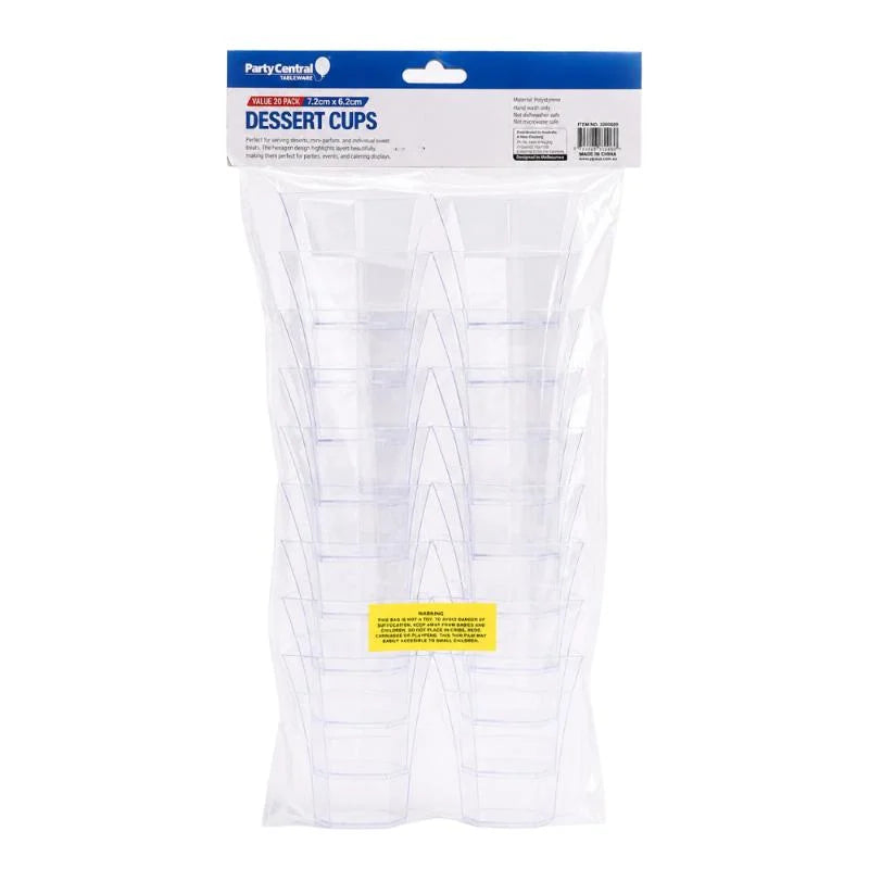 Clear Tall Hexagonal Dessert Cups 120ml 20pcs (7.2cm x 6.2cm)