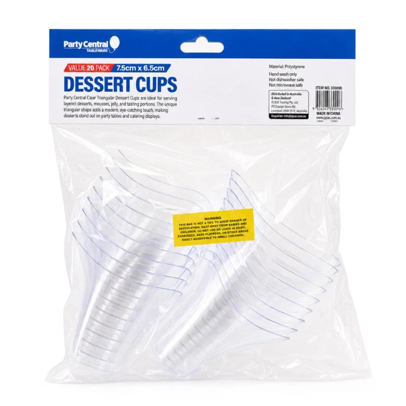 Clear Triangular Dessert Cups 75ml 20pcs (7.5cm x 6.5cm)