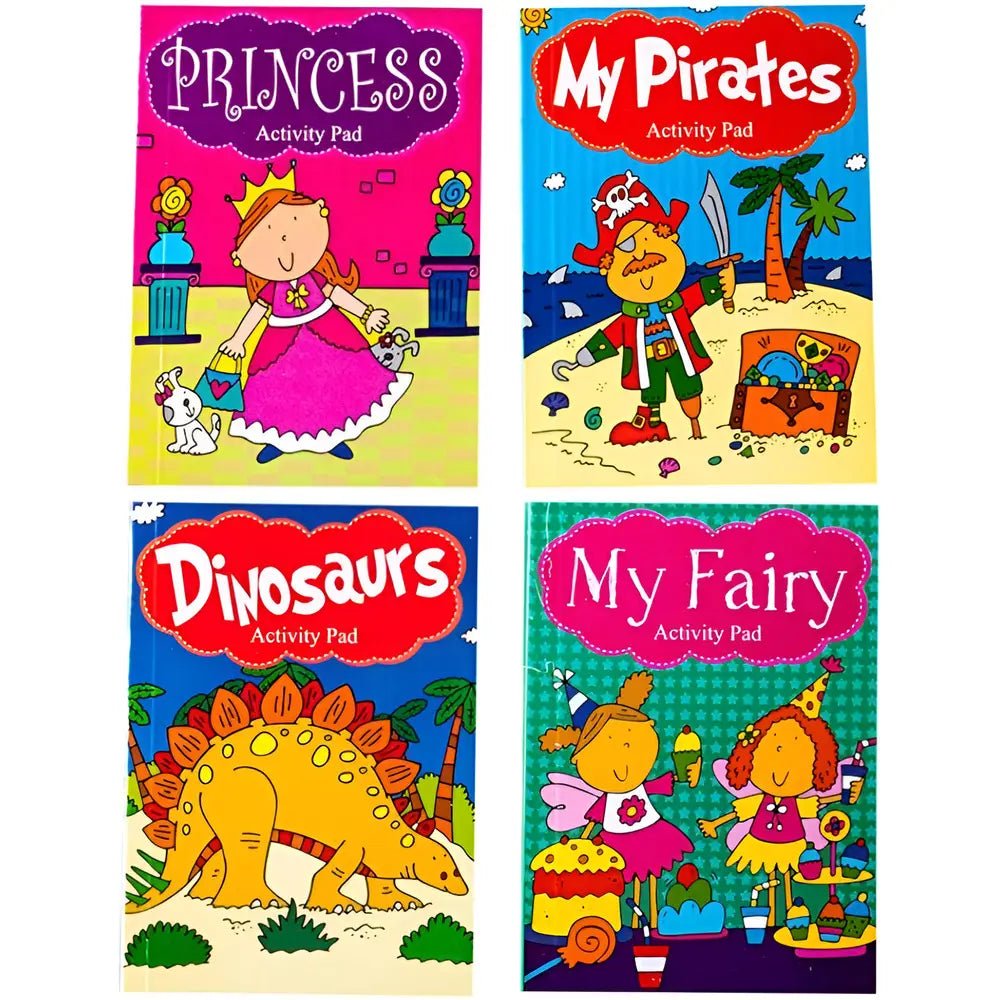 4 Activity Books A6 Dinosaur Princess Fairy Pirates - NextParty