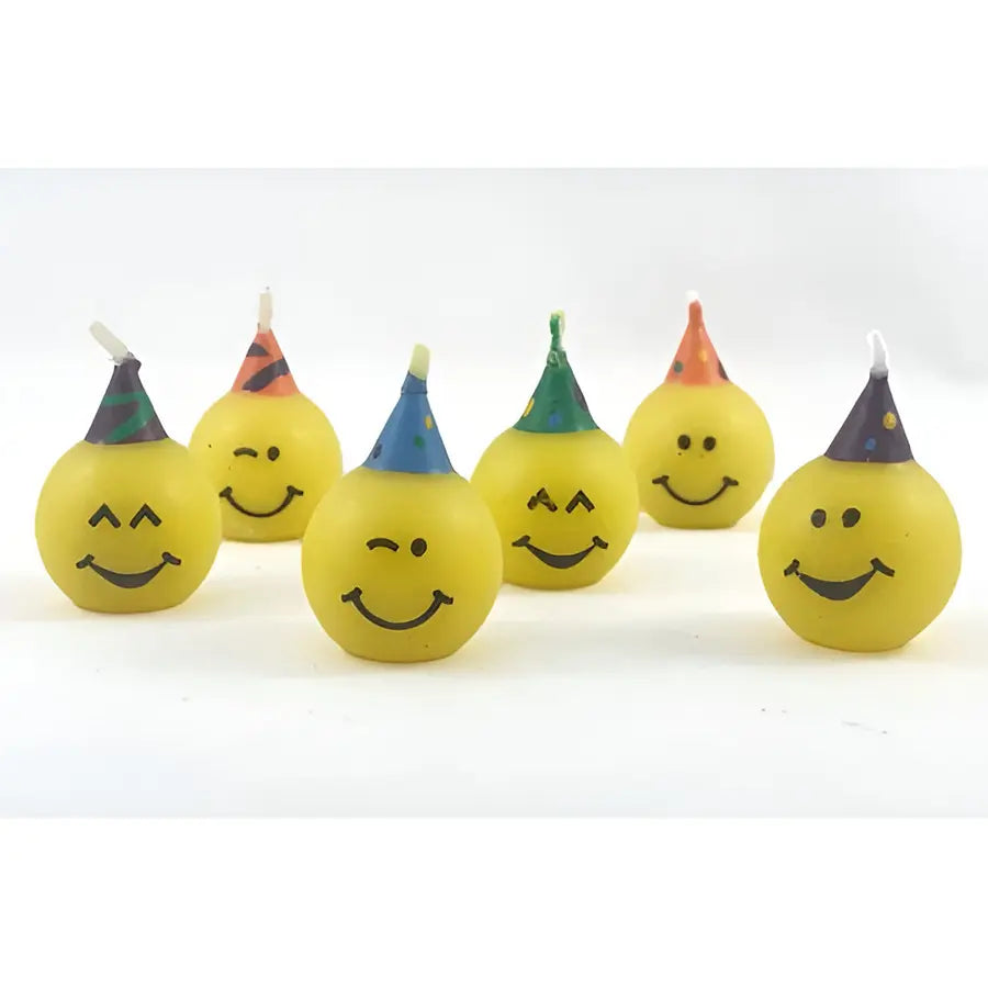 Yellow Emoji Smile Small Candles 6pk