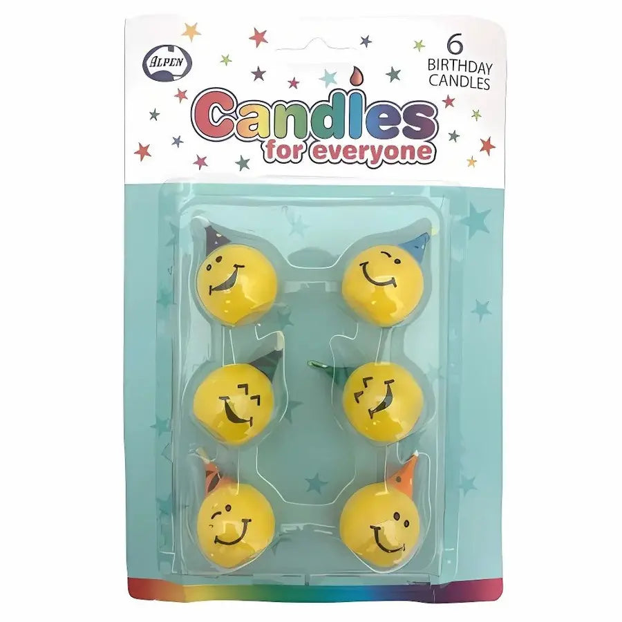 Yellow Emoji Smile Small Candles 6pk
