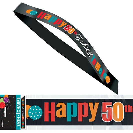 Birthday Cheer Satin Sash - "50" Happy Birthday To Me!