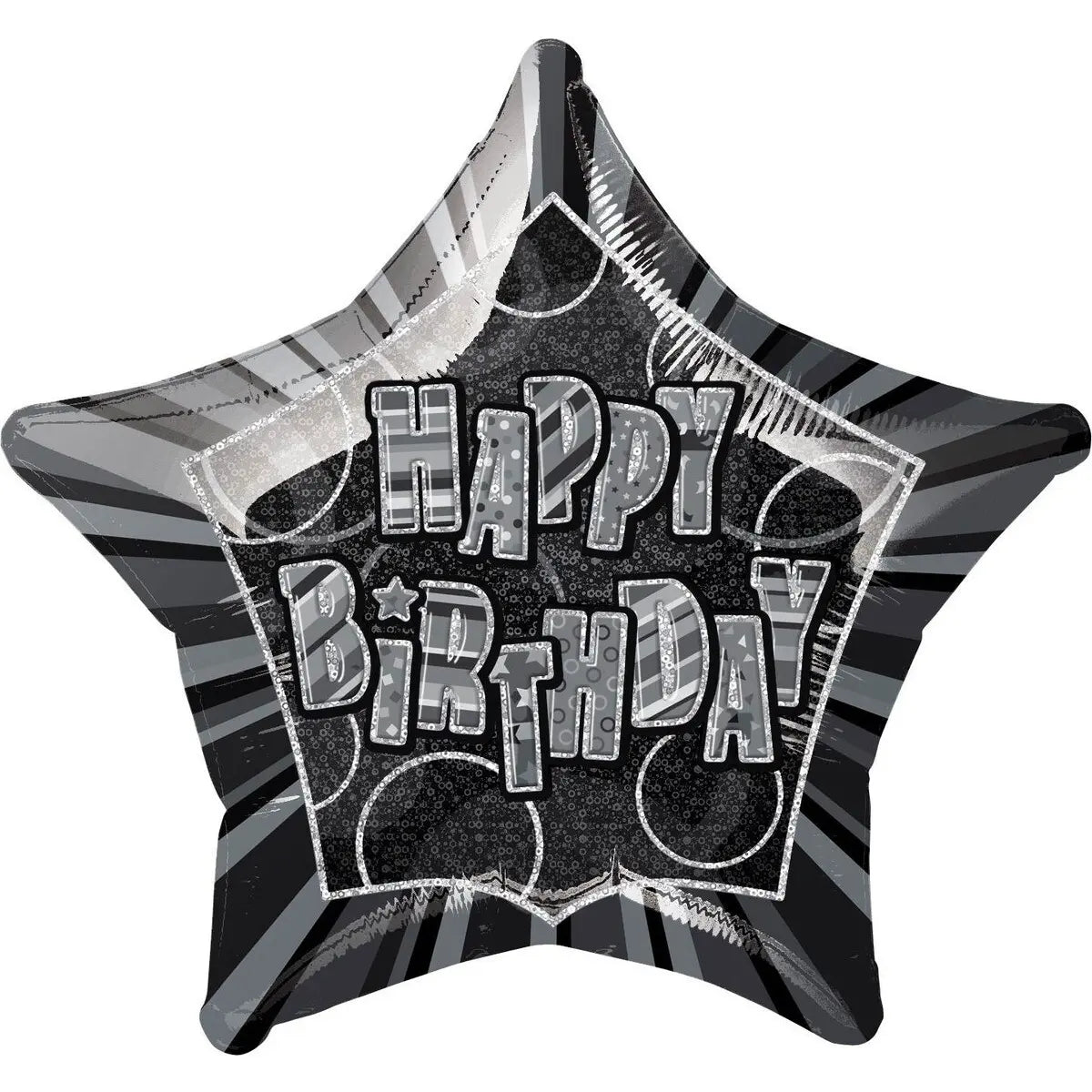 Glitz Black & Silver Happy Birthday Star Foil Balloon 50cm (20")