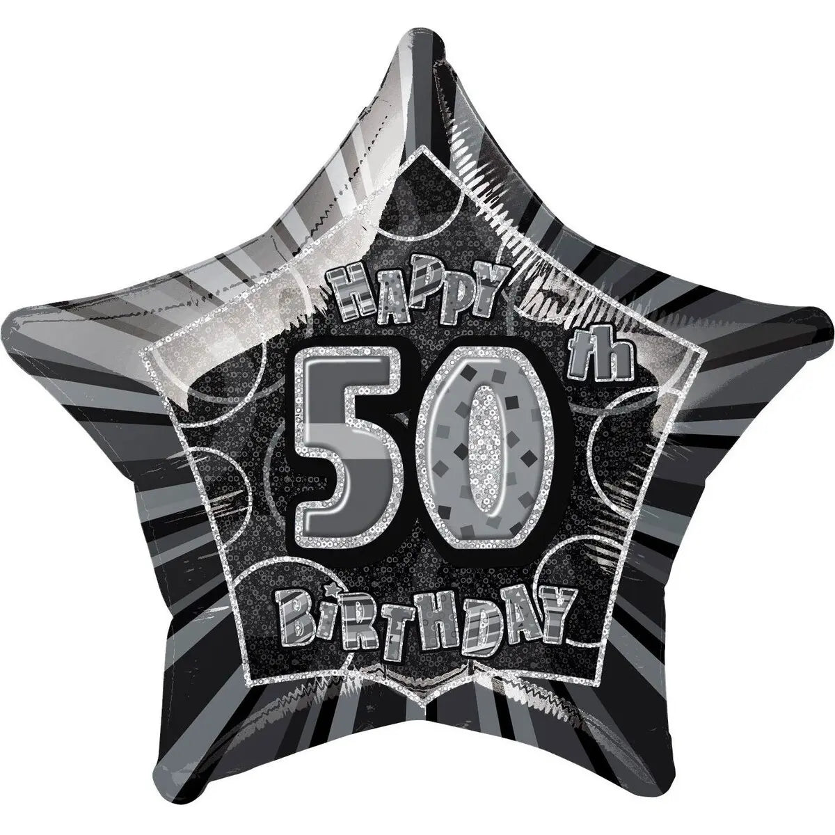 Glitz Black & Silver 50th Birthday Star Foil Balloon 50cm (20")